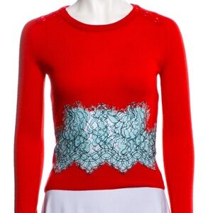 Carven Red Sweater with Lace Accent